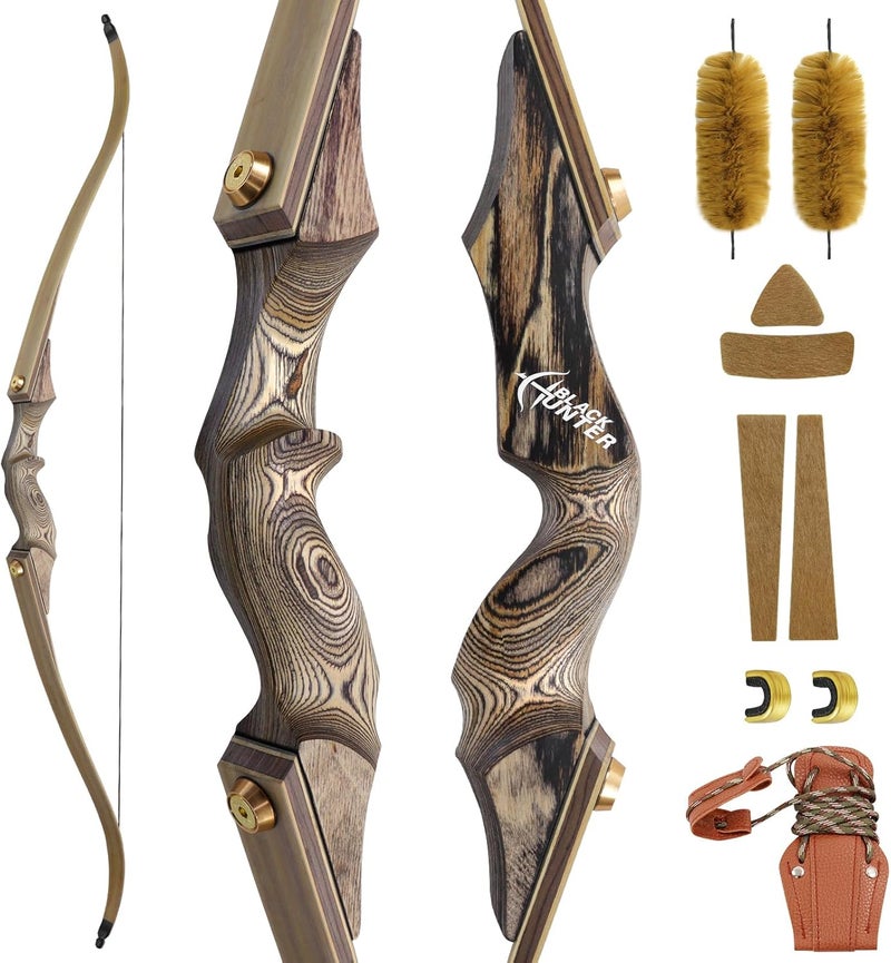 oubert Black Hunter Bow 60 Inch Archery Takedown Recurve Bow 20-60 Lbs Right Hand Hunting Bow with Stringer Tool Wooden Riser Archery Bow Set for Adults Shooting Practice - Image 1